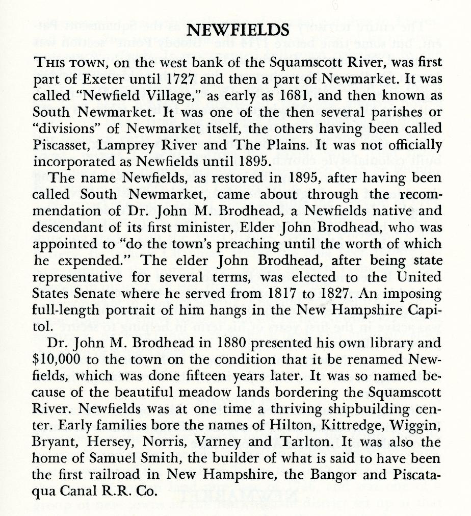 Newfields New Hampshire Town Name Origin