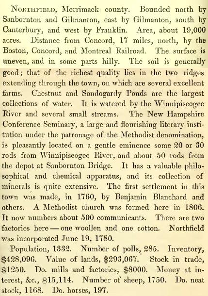 Northfield Merrimack County Incorporated June 19, 1780