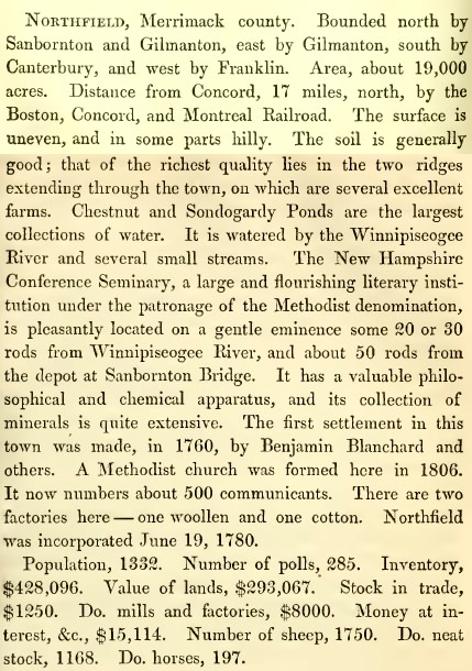 Northfield New Hampshire Town History