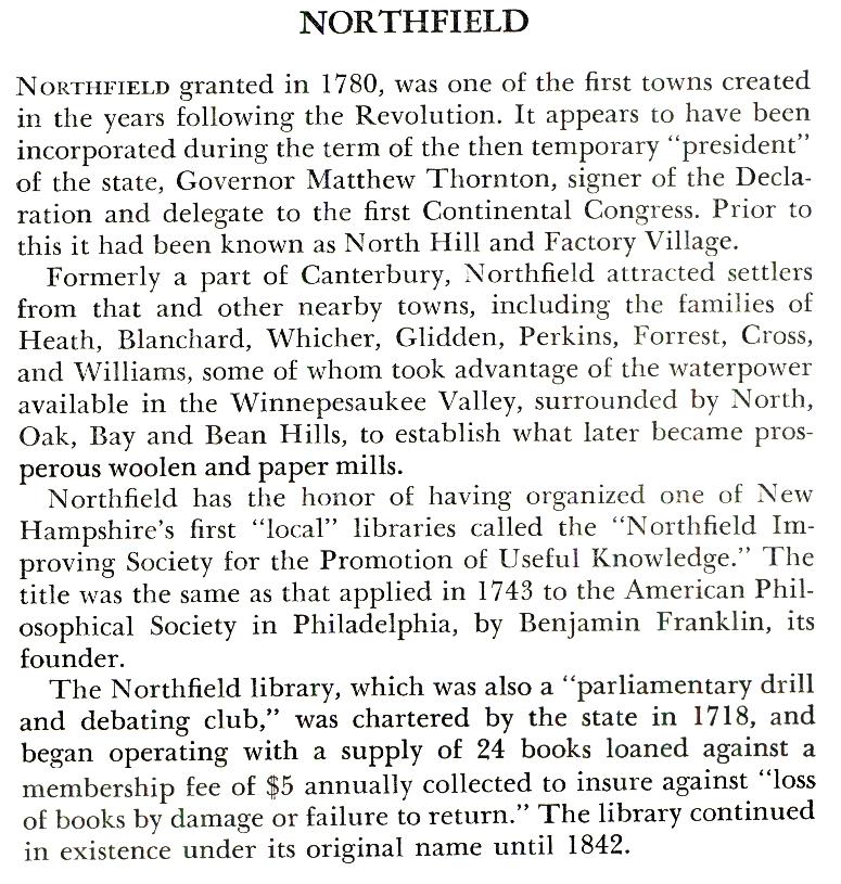 Northfield new hampshire Town Name Origin