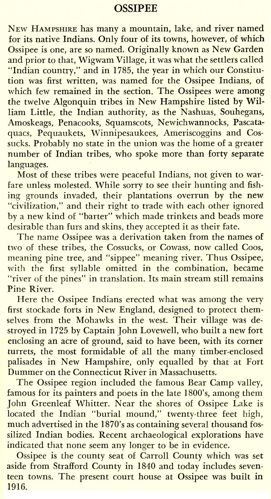 Ossipee New Hampshire Town Name Origin