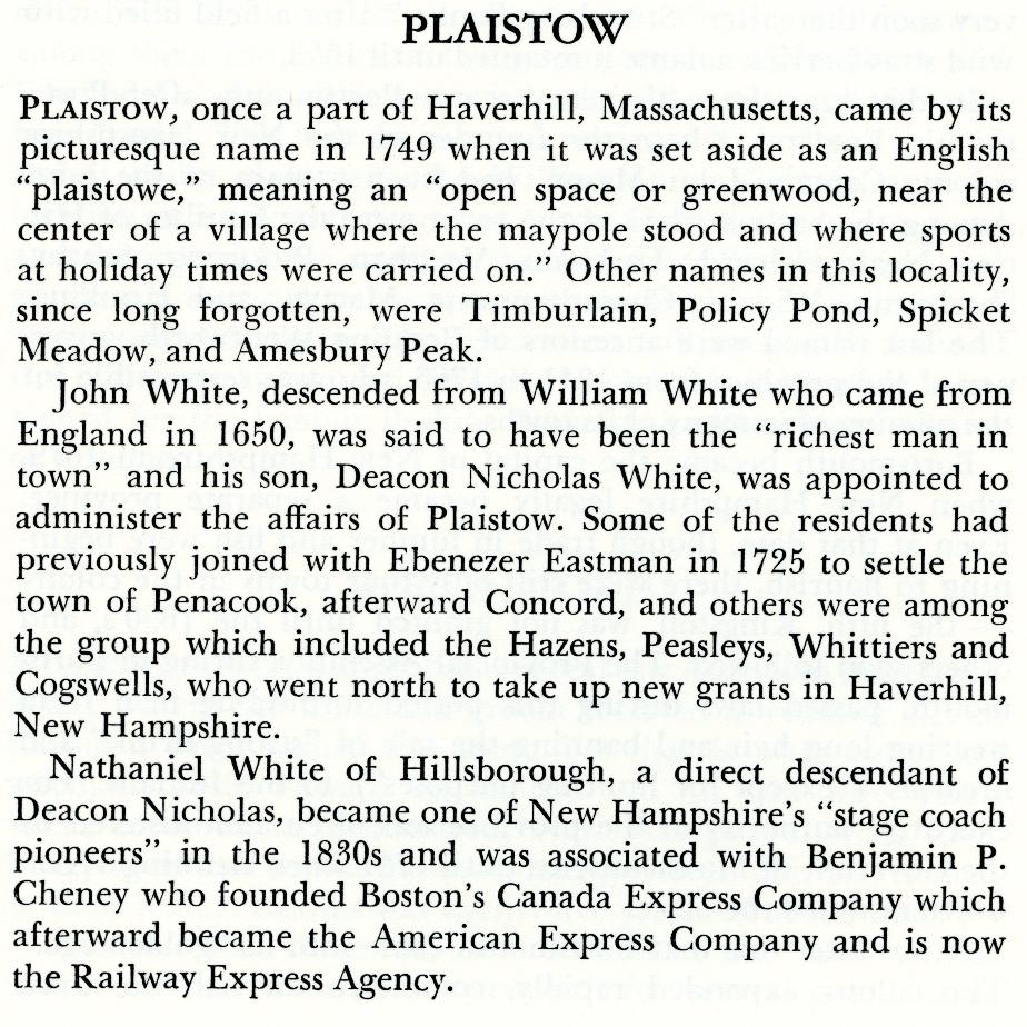 Plaistow NH Name Origin