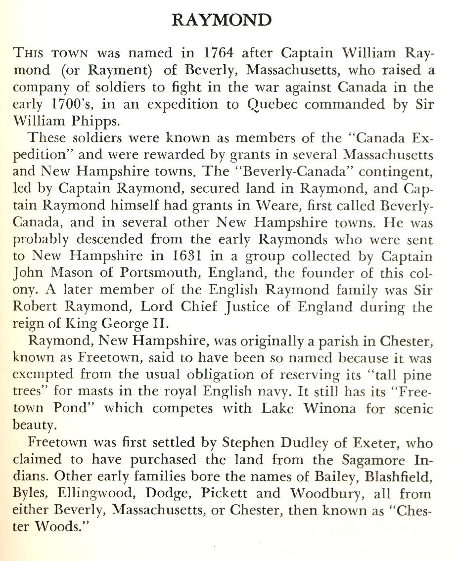 Raymond New hampshire Town Name Origin