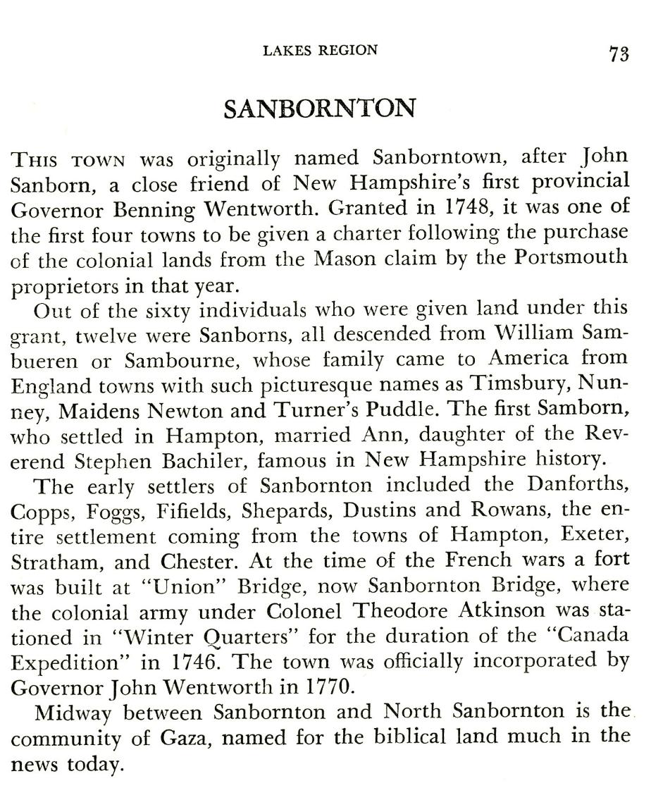 Sanbornton Town Name Origin
