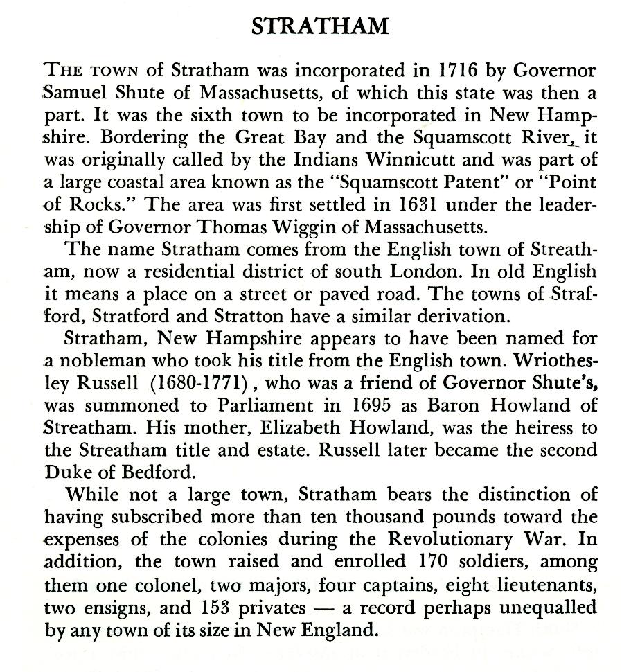 Stratham New Hampshire Town Name Origin