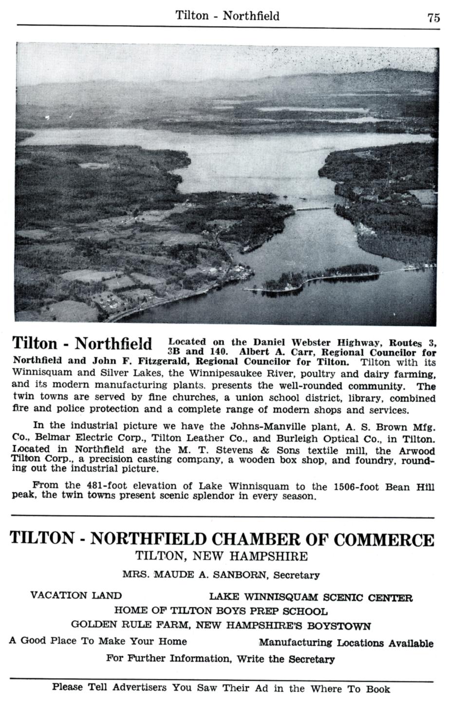 Tilton New Hampshire Visitors Guide - 1954