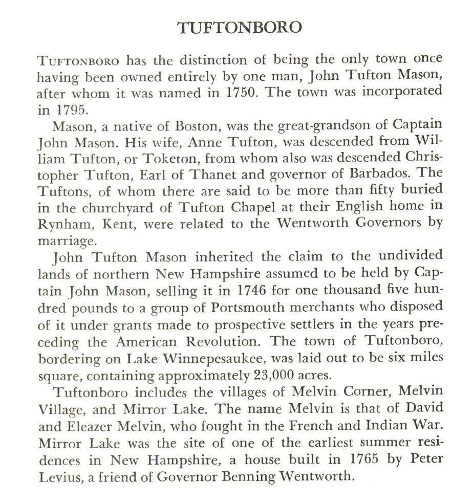Tuftonborough New Hampshire Town Name Origin