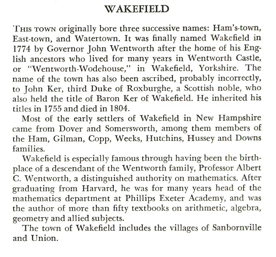 Wakefield New Hampshite Town Name Origin