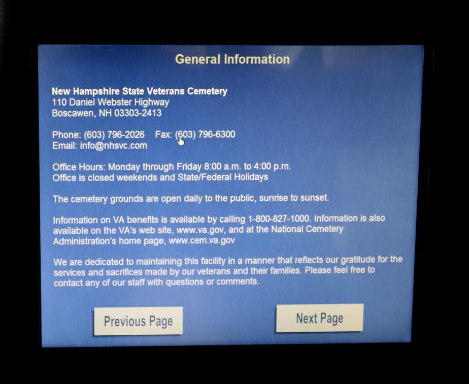 NH State Veterans Cemetery Information Kiosk