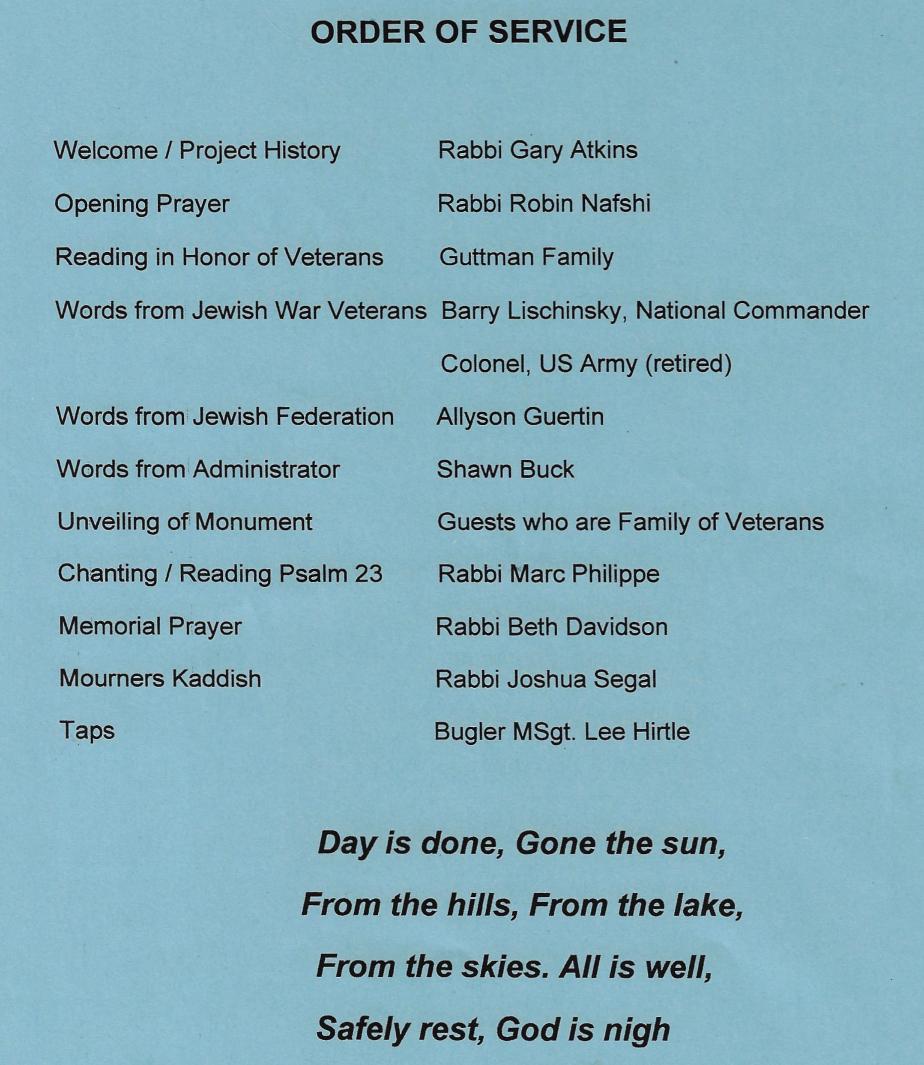 NH Jewish War Veterans Monument Dedication - October 15 3023