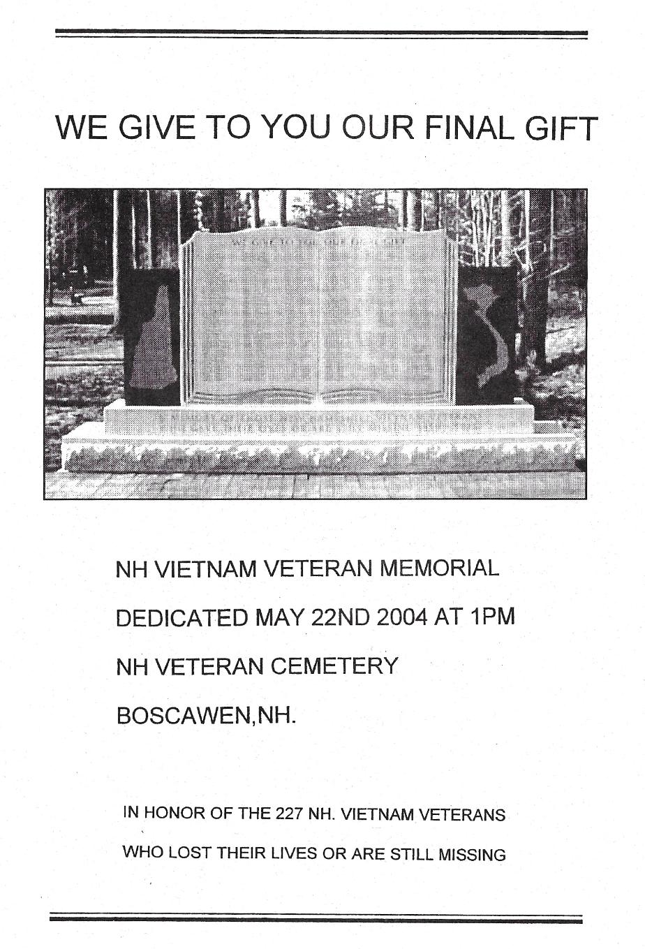 NH State Veterans Cemetery - Vietnam War Memorial - Dedicated May 22 2004