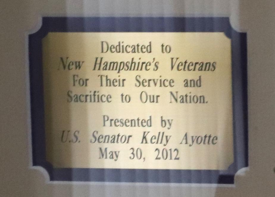 Purple Heart Plaque - Presented by Senator Kelly Ayotte May 30 2012