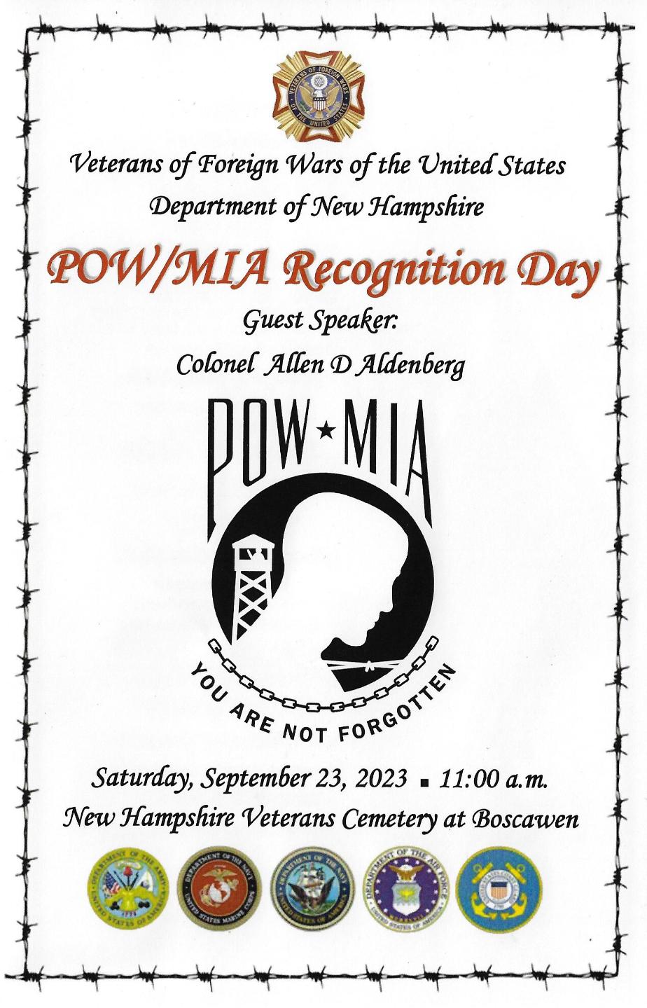 POW/MIA Recognition DAY NH State Veterans Cemetery September 23 2023