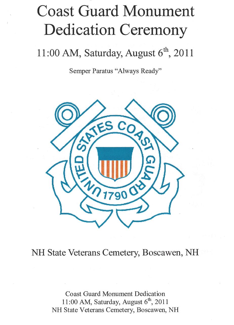 NH State Veterans Cemetery US Coast Guard Memorial Dedication Aug 6 2011
