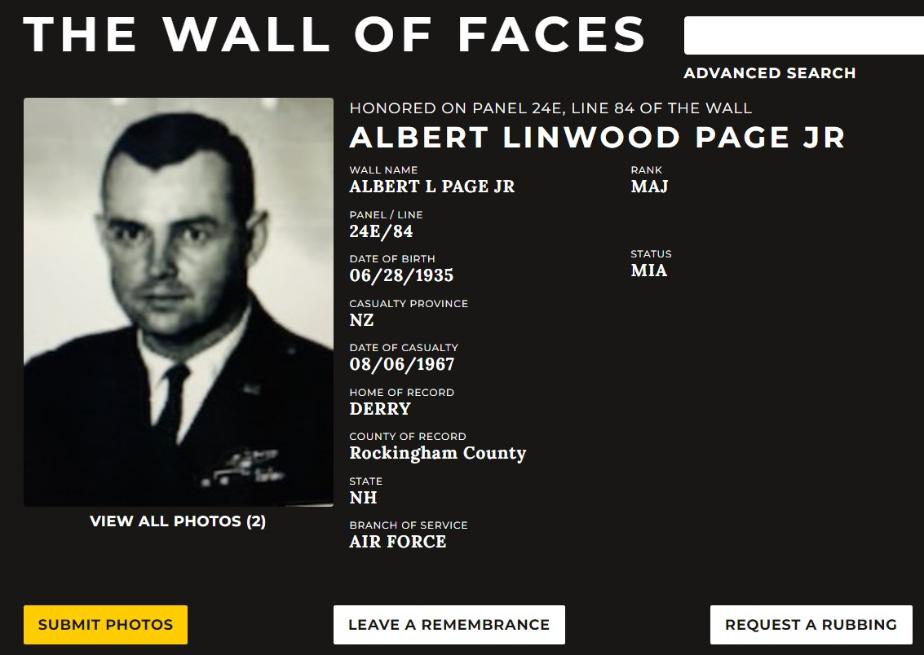 Albert Linwood Page Jr Derry NH Vietnam, War Casualty