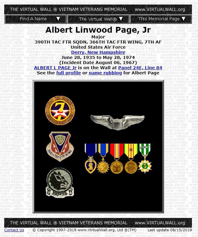 Albert Linwood Page Jr Derry NH Vietnam, War Casualty