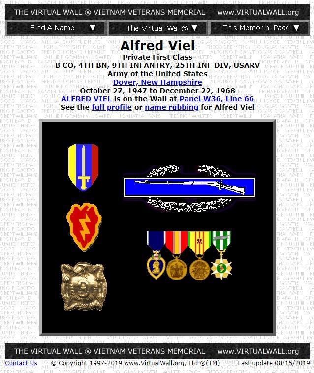 Alfred Viel Dover NH Vietnam War Casualty
