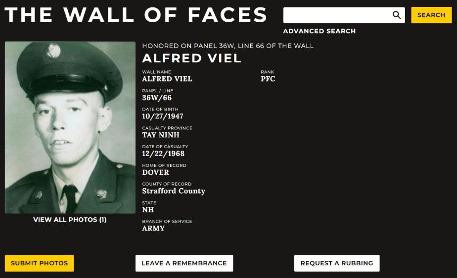 Alfred Viel Dover NH Vietnam War Casualty