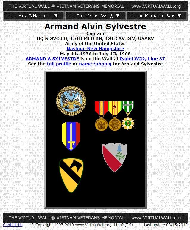 Armand Alvin Sylvestre Nashua NH Vietnam War Casualty
