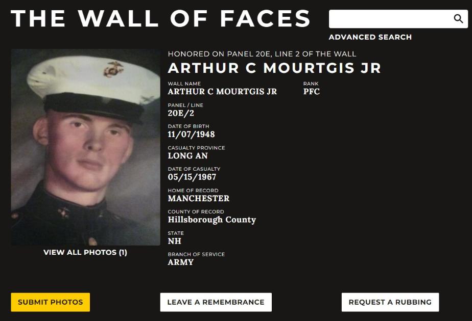 Arthur C Mourtgis Jr Manchester NH Vietnam War Casualty