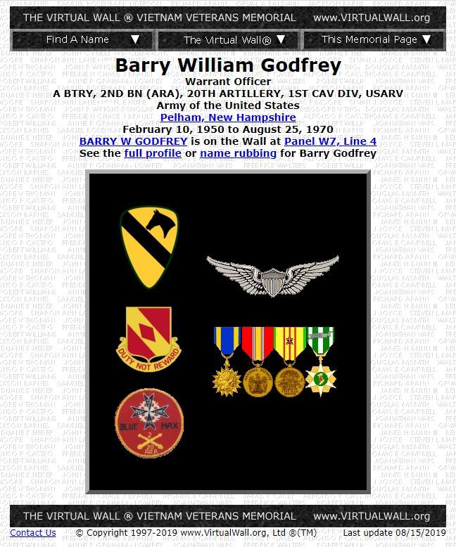 Barry William Godfrey Pelham NH Vietnam War Casualty