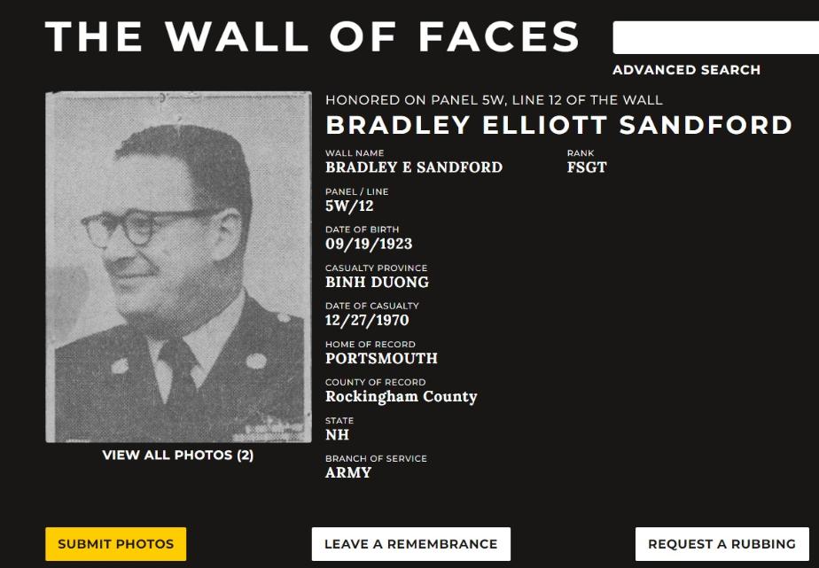 Bradley Elliott Sandford Portsmouth NH Vietnam War Casualty