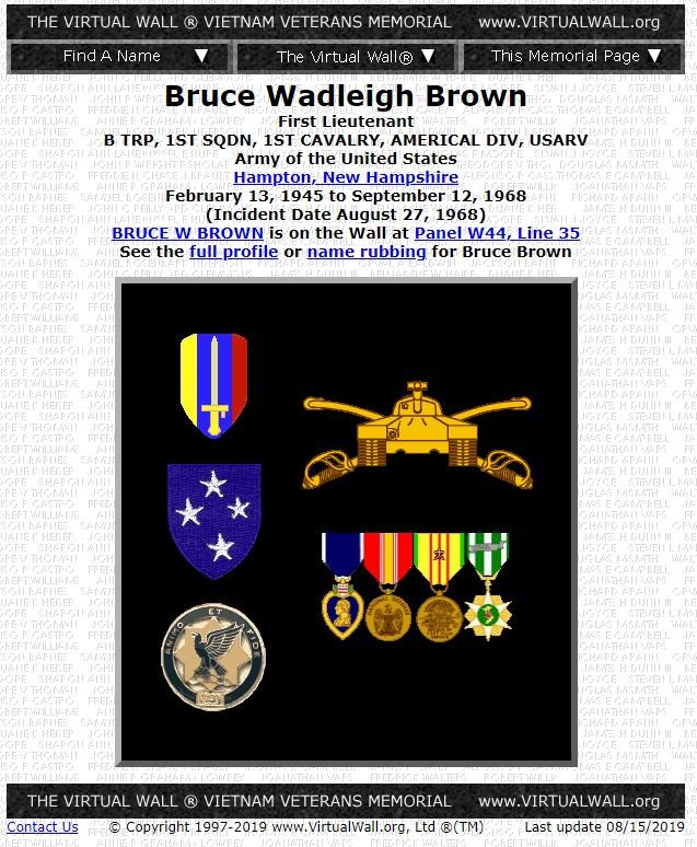 Bruce Wadleigh Brown Hampton NH Vietnam War Casualty