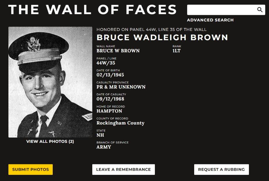 Bruce Wadleigh Brown Hampton NH Vietnam War Casualty
