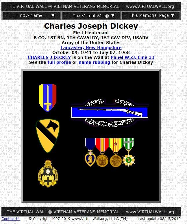 Charles Joseph Dickey Lancaster NH Vietnam War Casualty