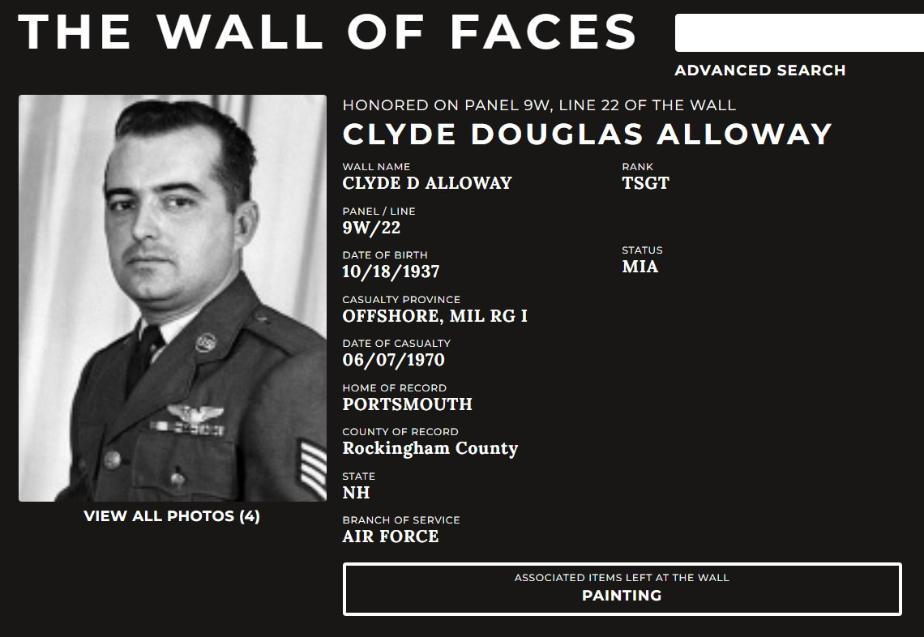 Clyde Douglas Alloway Portsmouth NH Vietnam War Casualty MIA