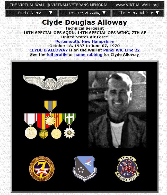 Clyde Douglas Alloway Portsmouth NH Vietnam War Casualty MIA