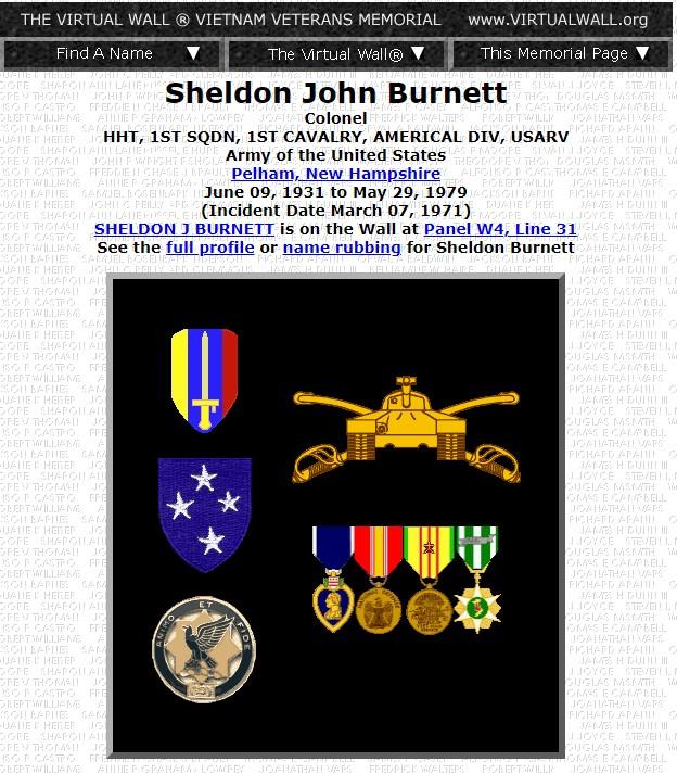 Colonel Sheldon John Burnett Pelham NH Vietnam War Casualty