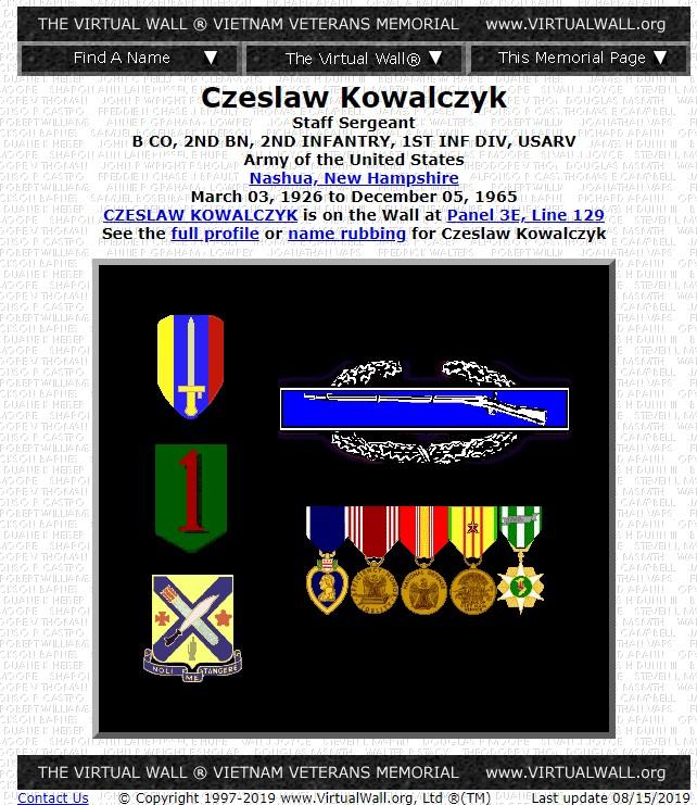 Czeslaw Kowalczyk Nashua NH Vietnam Casualty