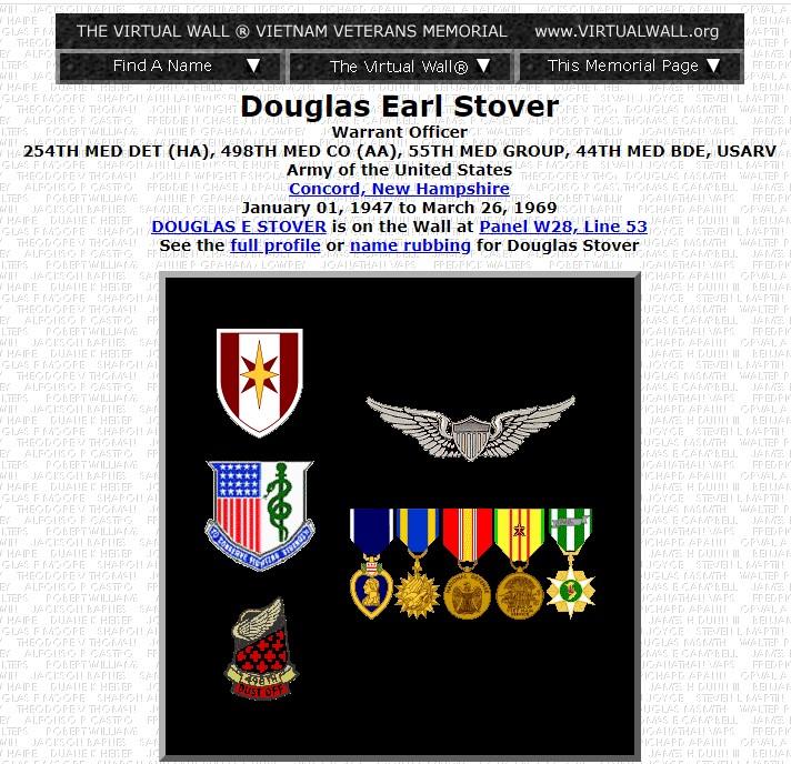 Douglas Earl Stover Concord NH Vietnam War Casualty