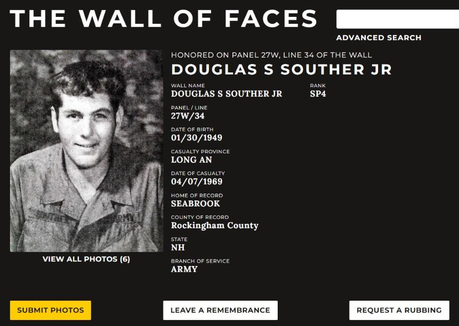 Douglas Stewart Souther Jr Seabrook NH Vietnam War Casualty