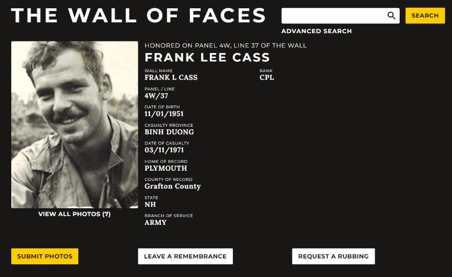 Frank Lee Cass Plymouth NH Vietnam War Casualty 