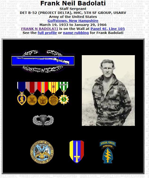 Frank Neil Badolati Goffstown NH Vietnam War Casualty MIA