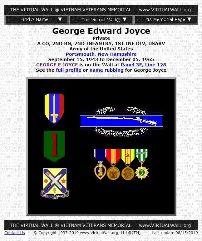 George Edward Joyce Portsmouth NH Vietnam War Casualty