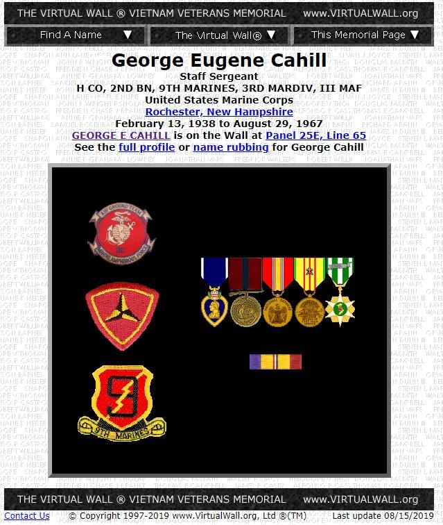 SSGT George Eugene Cahill Vietnam War Casualty Rochester NH