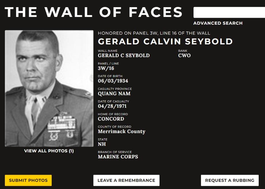 Gerald Calvin Seybold Concord NH Vietnam War Casualty