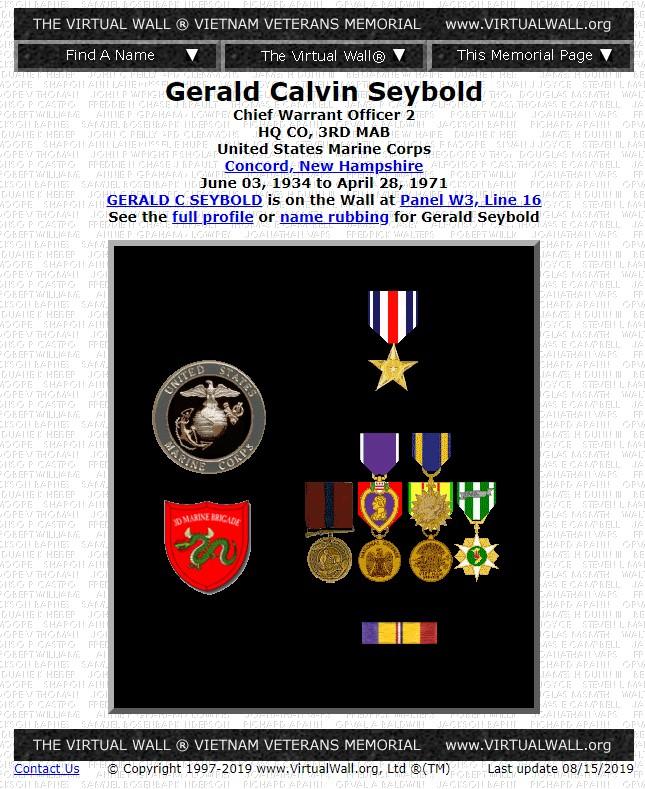 Gerald Calvin Seybold Concord NH Vietnam War Casualty