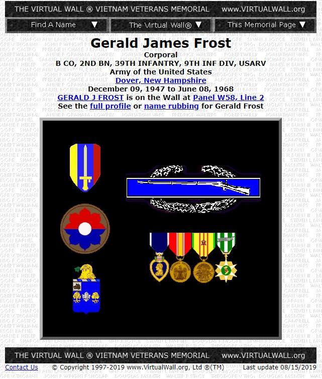 Gerald James Frost Dover NH Vietnam War Casualty