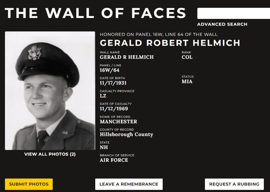 Gerald Robert Helmich Manchester NH Vietnam War Casualty - MIA