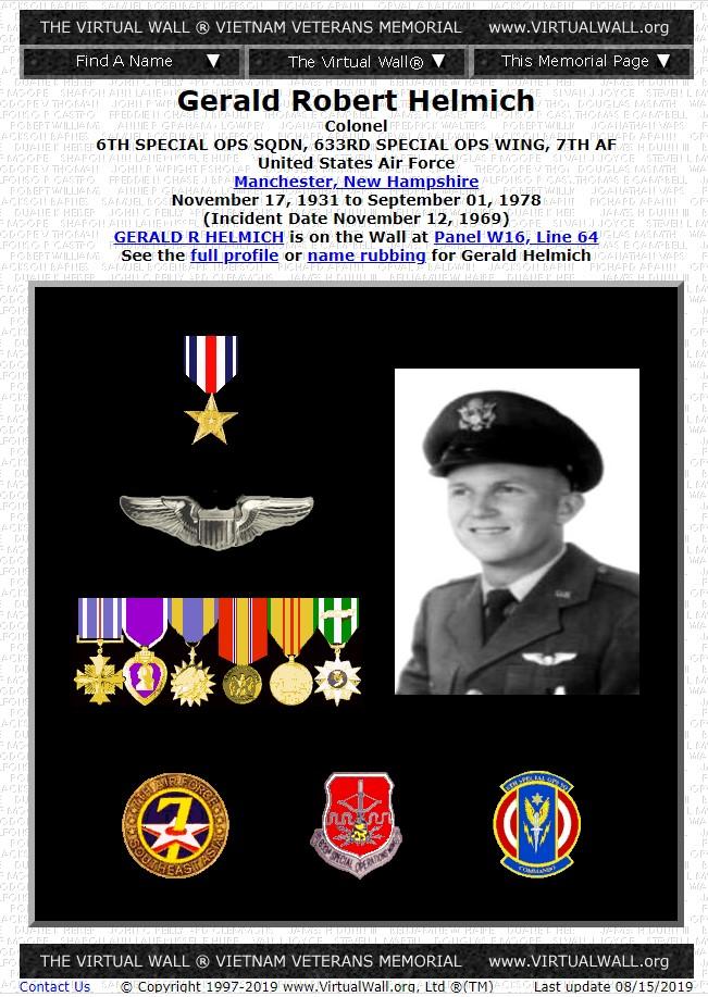 Gerald Robert Helmich Manchester NH Vietnam War Casualty - MIA