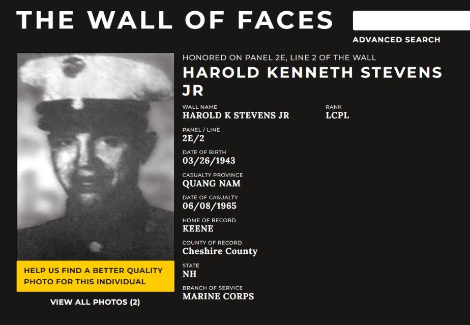 Harold Kenneth Stevens Keene NH Vietnam War Casualty