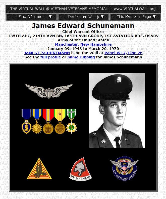 James Edward Schunemann Manchester NH Vietnam War Casualty
