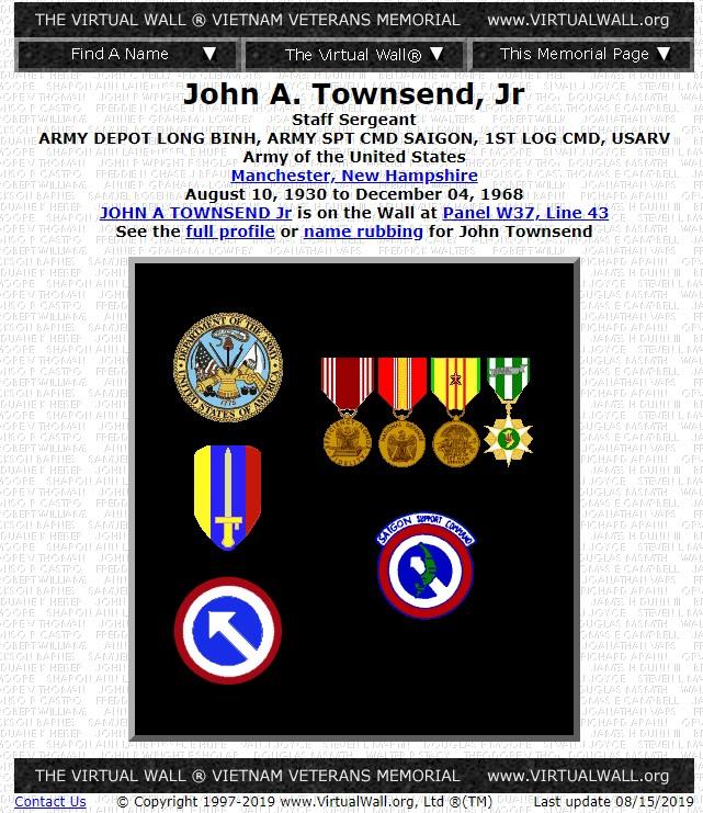 John A Townsend Jr Manchester NH Vietnam War Casualty 