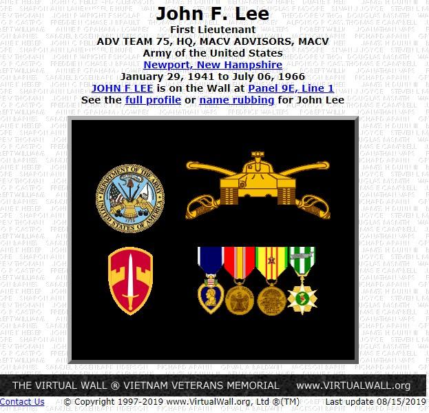 John F Lee New Port NH Vietnam War Casualty