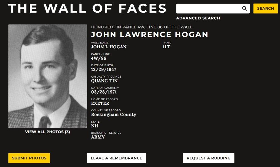 John Lawrence Hogan Exeter NH Vietnam War Casualty