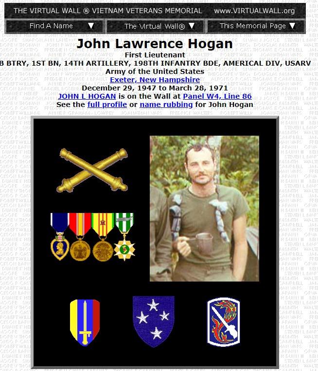 John Lawrence Hogan Exeter NH Vietnam War Casualty